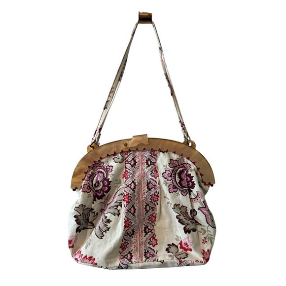 J Jill Linen Floral Print Cloth Bag Lucite Acrylic Handle - Picture 4 of 7